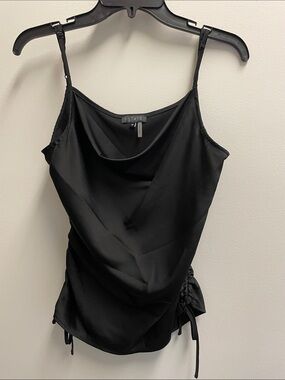 1. State Black Satin Cowl Neck Camisole with Side Drawstrings